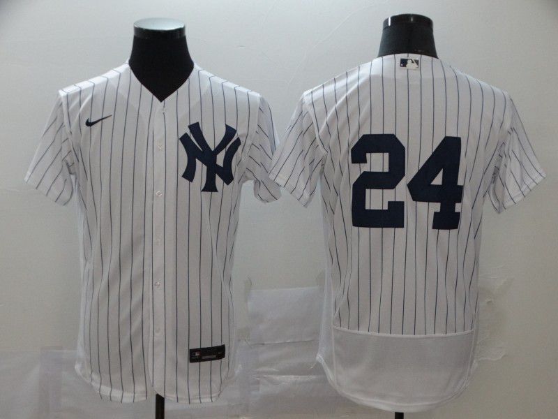 Men New York Yankees #24 No name White stripes Nike Elite MLB Jerseys->new york yankees->MLB Jersey